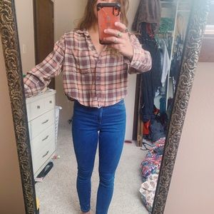 American eagle flannel crop top long sleeve